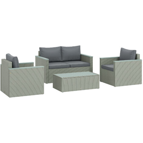 Outsunny 4 Piece Rattan Garden Furniture Set with Cushions, Light Grey