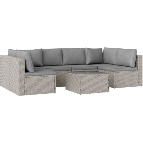 Outsunny 7 Pieces Rattan Garden Furniture Set with Cushions, Grey (1/5)