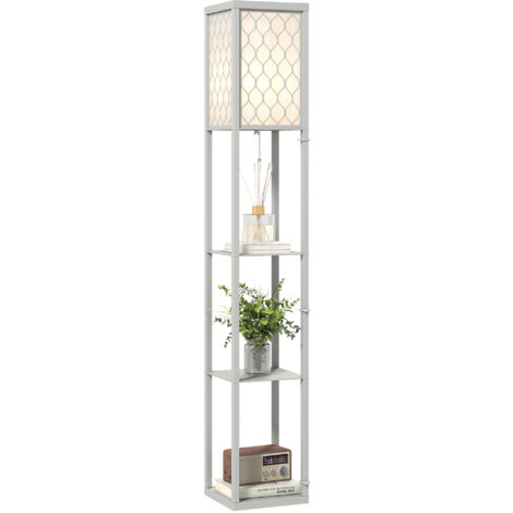 HOMCOM Modern Floor Lamp Light with Shelves Fabric Lampshade Light Grey (1/5)