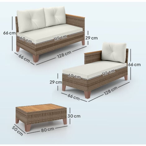 Outsunny L Shaped Garden Conversation Chaise Lounge Furniture, Cream