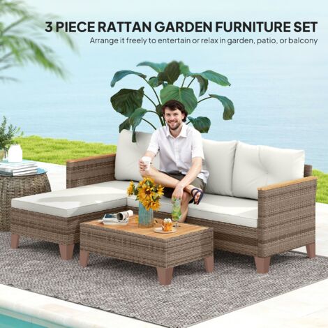 Outsunny L Shaped Garden Conversation Chaise Lounge Furniture, Cream