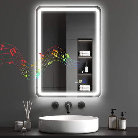 HOMCOM 500 x 700 mm Illuminated Bathroom Mirror with Bluetooth Silver (1/5)