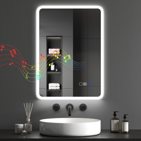 HOMCOM 500 x 700 mm Bluetooth Bathroom Mirror with LED Lights Wall Mounted (1/5)