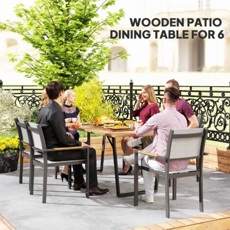 Outsunny Wooden Garden Table for 6 with 5cm Parasol Hole for Balcony Terrace