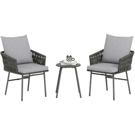 Outsunny Rattan Bistro Set, Balcony Table and Chairs with 4 Cushions, Grey (1/5)
