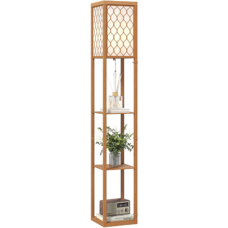 HOMCOM Modern Floor Lamp Light with 3 Shelves Fabric Lampshade Natural