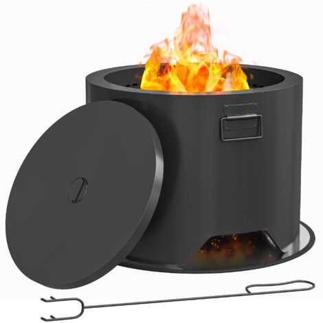 Outsunny Outdoor Round Fire Pit with Lid, Firepit with Fire Poker, Black (1/5)