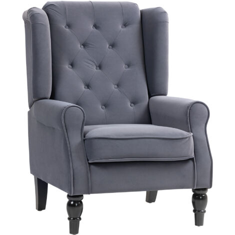 HOMCOM Accent Armchair Home Furniture Tufted Club Wood Fabric Dark Grey new