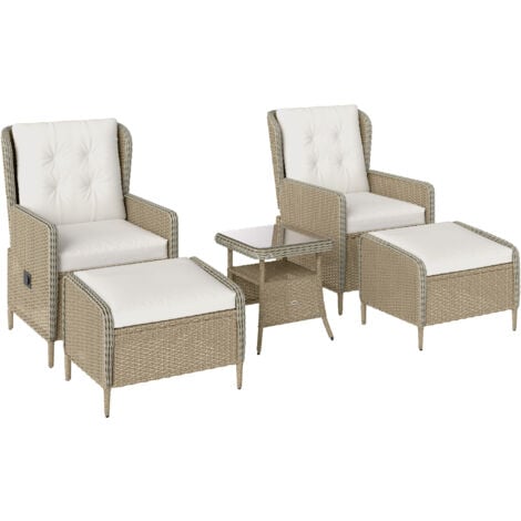 Outsunny Rattan Garden Furniture Set with Footstools Armchairs Light Grey