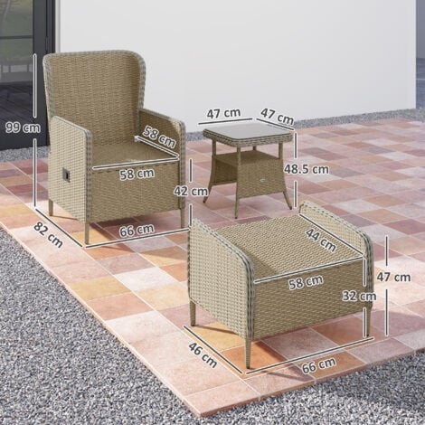 Outsunny Rattan Garden Furniture Set with Footstools Armchairs Light Grey
