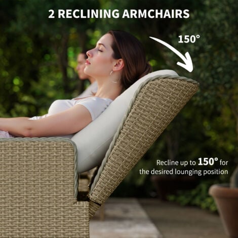 Outsunny Rattan Garden Furniture Set with Footstools Armchairs Light Grey