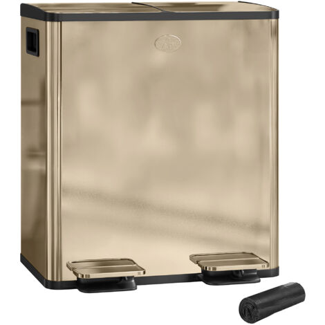 HOMCOM 2 x 20L Dual Rubbish Bin Pedal Bin for Recycling and Waste, Gold Tone (1/5)