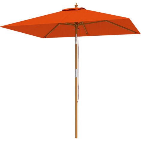 Outsunny Wooden Patio Umbrella Market Parasol Outdoor Sunshade 6 Ribs Orange