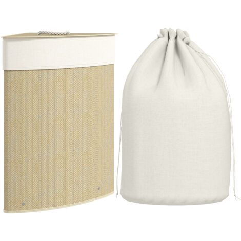 HOMCOM 55L Laundry Hamper with Removable Washable Liner Bag, Nature Wood Finish (1/5)