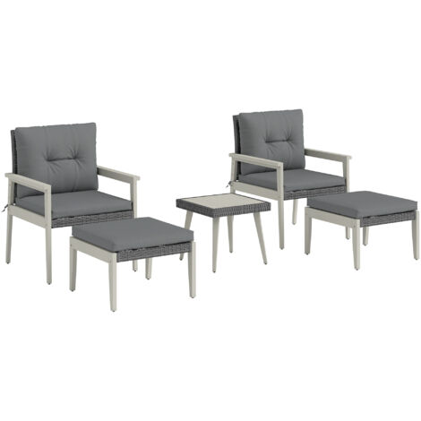 Outsunny 5-Pieces Rattan Patio set with Acacia Wood Top Coffee Table