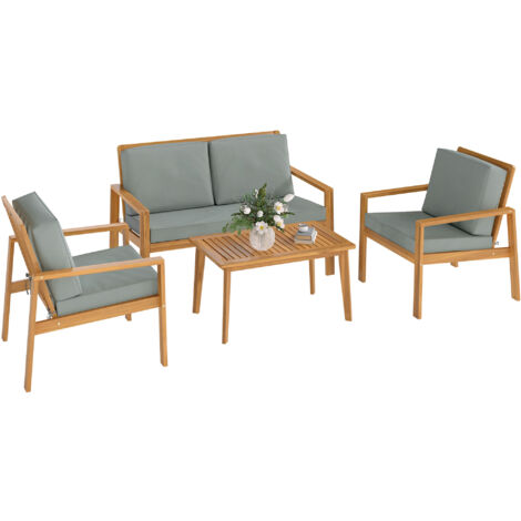 Outsunny 4 Pieces Wooden Garden Furniture Set with Cushions, Teak