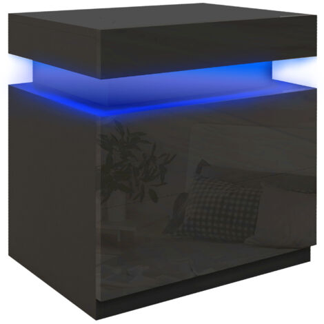 HOMCOM High Gloss Bedside Table with LED Light and 2 Drawers, Black (1/5)