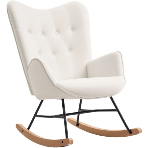 HOMCOM Upholstered Velvet Rocking Chair with Solid Wood Legs, Cream