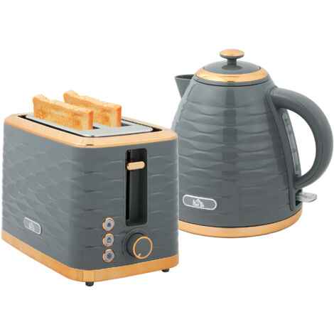 HOMCOM Kettle and Toaster Set 1.7L Rapid Boil Kettle & 2 Slice Toaster Grey (1/5)