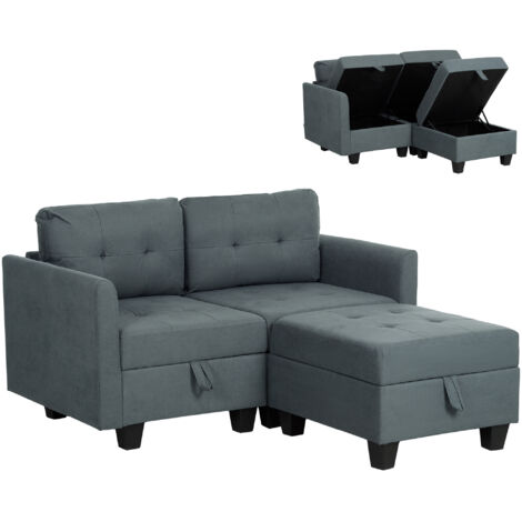 HOMCOM Modular Sectional Sofa with Storage, 2 Seater Sofa Set, Dark Grey (1/5)