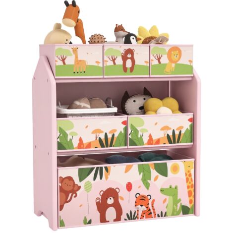 AIYAPLAY Kids Toy Storage Unit with 6 Storage Boxes for Playroom, Pink (1/5)