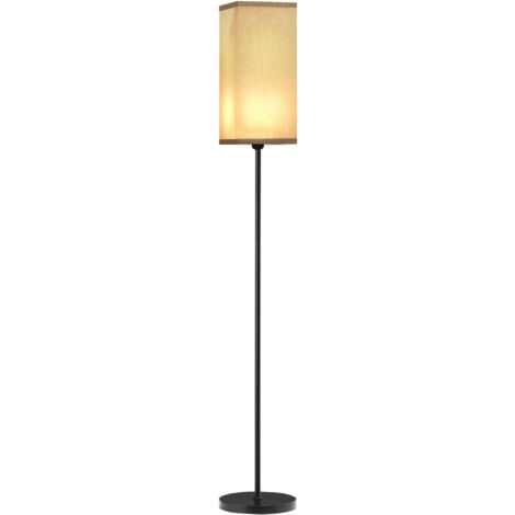 HOMCOM Standing Floor Lamp with Linen Shade for Living Room, Bedroom, Black