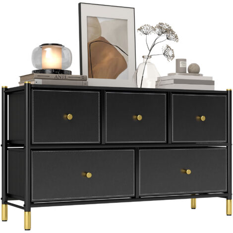 HOMCOM Fabric Chest of Drawers with PU Leather Surface, for Bedroom (1/5)
