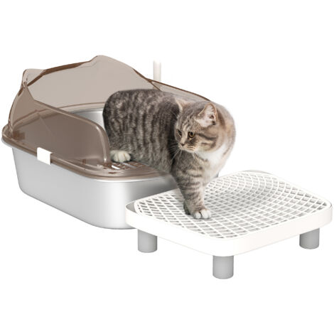 PawHut Stainless Steel Litter Box, Cat Litter Tray w/ Lid, Pedal, Scoop