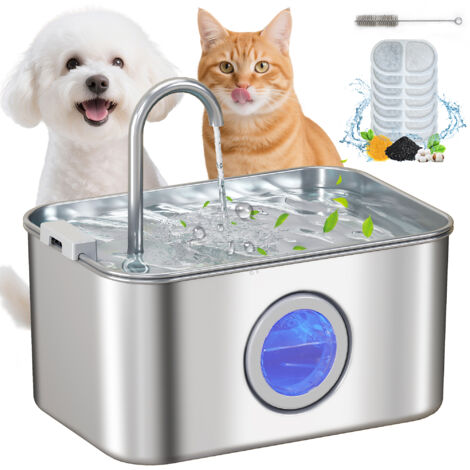 PawHut 3.2L Cat Water Fountain for Drinking Stainless Steel Ultra-Silent (1/5)