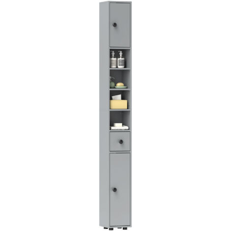 kleankin Slim Bathroom Cabinet, Toilet Roll Storage w/ Shelves Grey