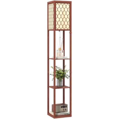 HOMCOM Modern Floor Lamp Light with 3 Shelves Fabric Lampshade Brown