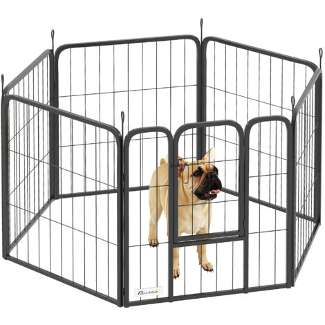 PawHut Six-Panel Dog Playpen with Door, for Indoor, Outdoor, 60cm Tall