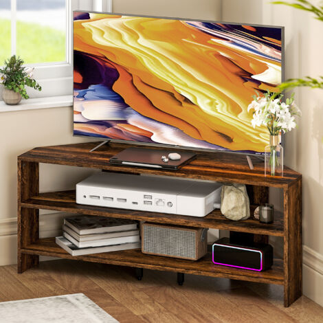 HOMCOM Corner TV Stand, TV Unit with Open Shelves for 47 Inch TV, Brown (1/5)