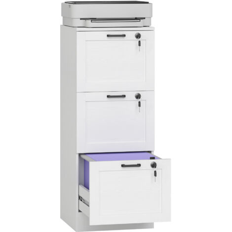 HOMCOM 3-Drawer File Cabinet, Lockable Filing Cabinet for A4 Letter, White