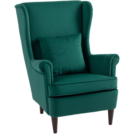 HOMCOM Wingback Chair, Modern Accent Chair for Living Room Bedroom, Green