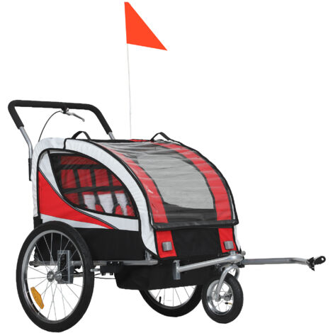 HOMCOM 2 Seat Child Bike Trailer, Baby Bicycle Trailer for 2 Kids, Red