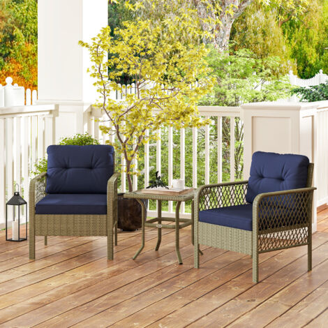 Outsunny 3 Pieces Patio Rattan Bistro Set with Tempered Glass Table Charcoal grey