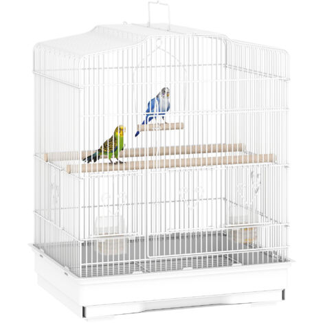 PawHut 59cm Large Bird Cage with Perches, Food Bowls, Swing, White (1/5)