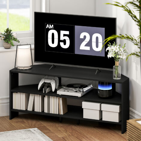 HOMCOM Corner TV Stand, TV Unit with Open Shelves for 47 Inch TV, Black (1/5)