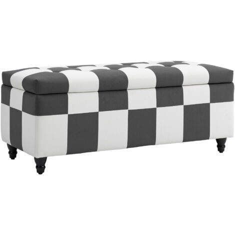 HOMCOM 114 x 47 x 47cm Velvet Storage Ottoman, Button-tufted Footstool Box Dark Grey