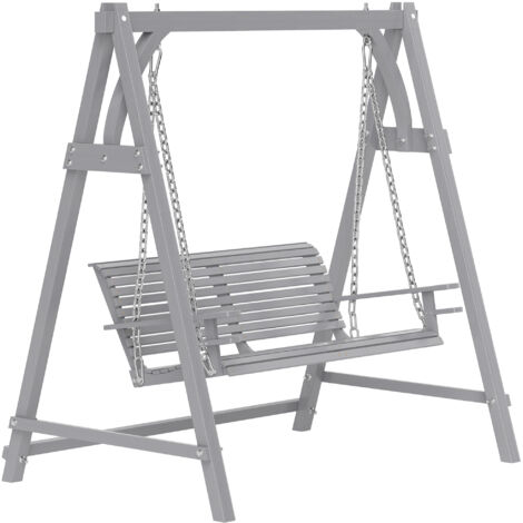 Outsunny 2 Seater Wooden Garden Swing Seat Hammock Bench Lounger, Grey