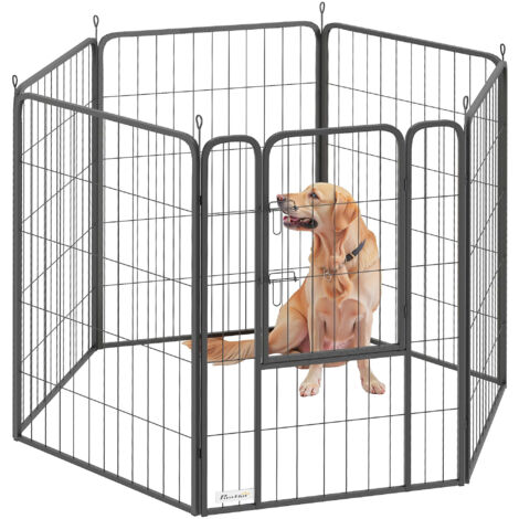 PawHut Six-Panel Dog Playpen with Door, for Indoor, Outdoor, 100cm Tall