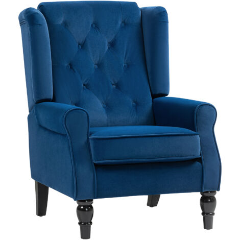 HOMCOM Accent Armchair Home Furniture Tufted Club Wood Fabric Blue