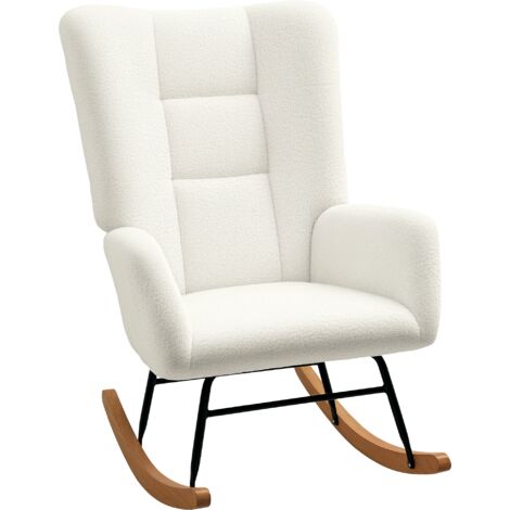 HOMCOM Rocking Chair, Modern Armchair with Backrest for Bedroom, Cream White