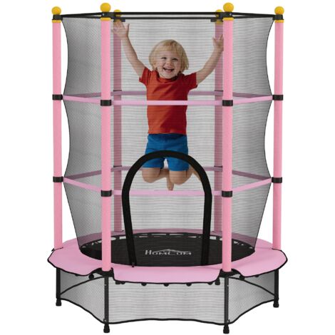 HOMCOM 4.6FT Kids Trampoline with Safety Enclosure for Ages 3-10 Years, Pink