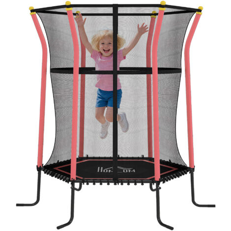 HOMCOM 4FT Kids Trampoline w/ Enclosure Indoor Outdoor for 3-10 Years Red