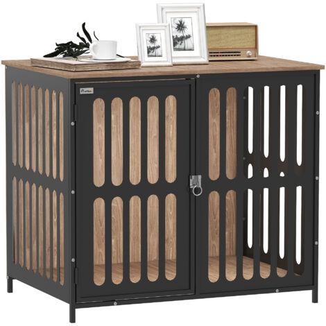 PawHut Dog Crate Furniture with Anti-Chew Resistant Mesh for Medium Dogs
