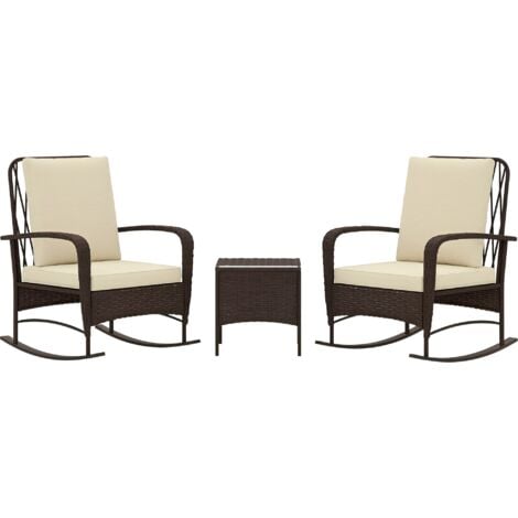 Outsunny Rattan Bistro Set Balcony Furniture with Rocking Chairs, Brown