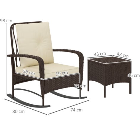 Outsunny Rattan Bistro Set Balcony Furniture with Rocking Chairs, Brown
