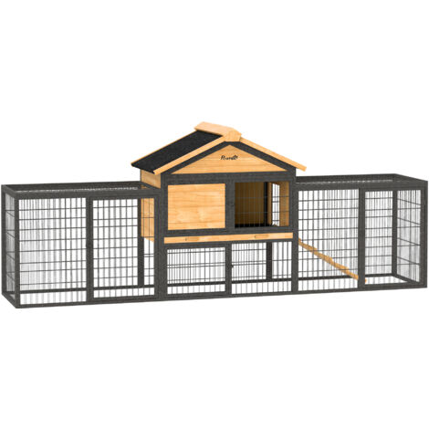PawHut Rabbit Hutch, Guinea Pig Hutch Outdoor with Steel Run, Tray, Ramp